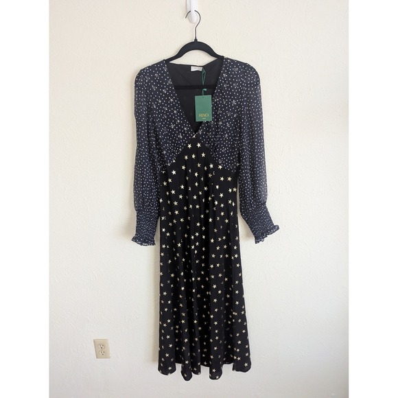 Rixo Erin silk star print maxi dress size L celestial evening $395 - Picture 7 of 11